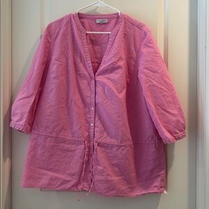 Fashion Bug Linen Blend Pink Button Down tie waist Tunic Top 3/4 sleeves size XL